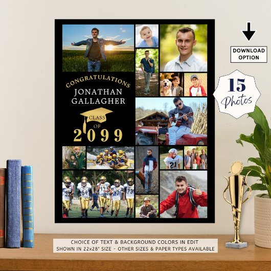 Poster Graduation 15 Photo Collage Félicats Black Gold