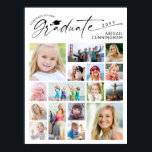 Poster Graduation 16 Photo Collage Script Graduate<br><div class="desc">Celebrate your graduate with a personalized graduation photo memory poster featuring 16 photos from childhood through senior year in a clean modern layout with multiple shapes and sizes. This design highlights the graduate’s name, school and class year with a chic script GRADUATE title accented with a graduation cap, making it...</div>