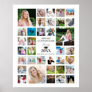 Poster Graduation 35 Photo Collage Classe Année Blanc
