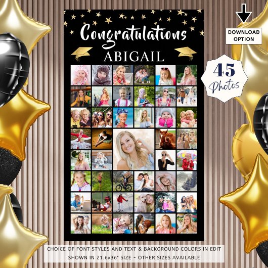 Poster Graduation 45 Photo Collage Black Gold