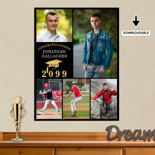 Poster Graduation 5 Photo Collage Black Gold Casquette
