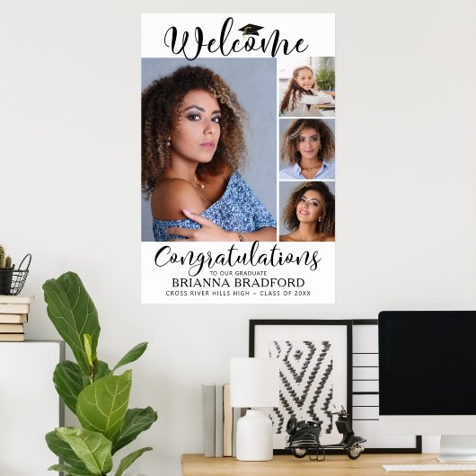 Poster Graduation Bienvenue 4 Script photo noir blanc (Bureau à domicile)