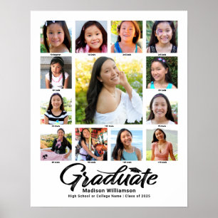 Poster Graduation blanche K-12 Photo Collage noir Script