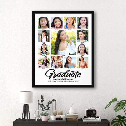 Poster Graduation blanche K-12 Photo Collage noir Script