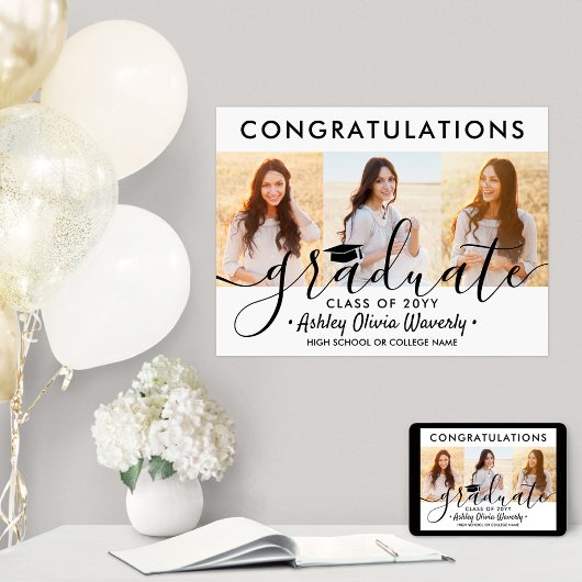 Poster Graduation Congrats 3 Photo Collage Script moderne