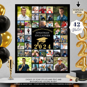 Poster Graduation Congrats 42 Photo Collage Black Gold