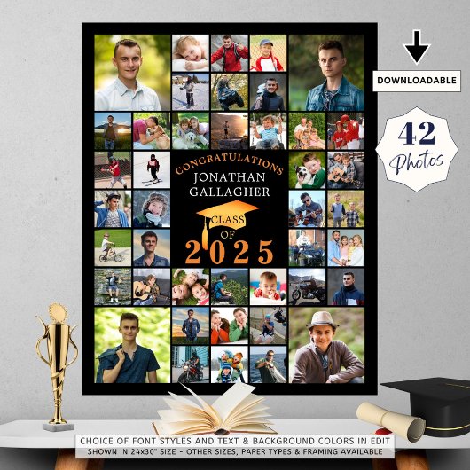 Poster Graduation Congrats 42 Photo Collage Black Orange