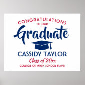 Poster Graduation Congrats Moderne Rouge Blanc et Bleu (Devant)