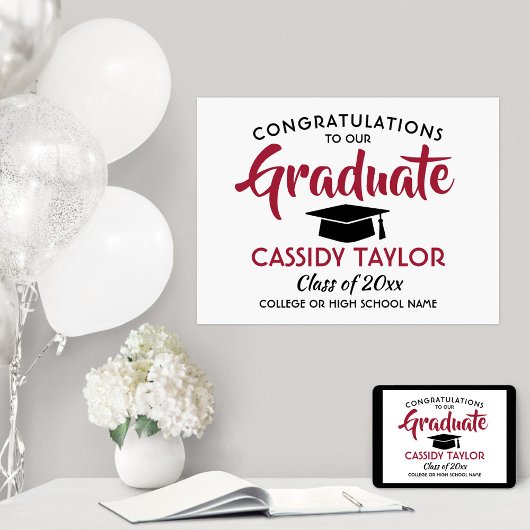Poster Graduation Congrats moderne Rouge Blanc et Noir