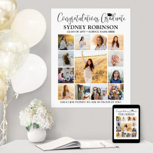 Poster Graduation Congrats Photo Collage Moderne Blanc