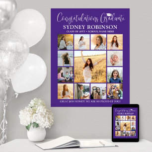 Poster Graduation Congrats Photo Collage violet et blanc