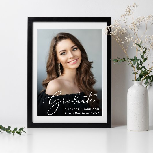Poster Graduation Elégant blanc Script photo superpositio