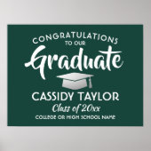 Poster Graduation Félicats Vert foncé Blanc & Faux Argent (Devant)