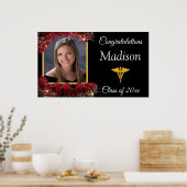 Poster Graduation Gold Caduceus Red Roses Sparkle (Cuisine)