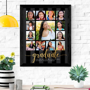 Poster Graduation K-12 Photo Collage Gold Black Script