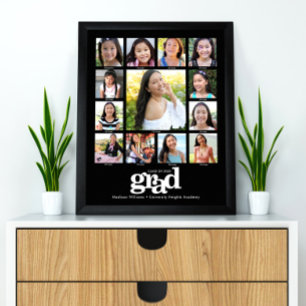 Poster Graduation K-12 Photo Collage Moderne Gras Noir