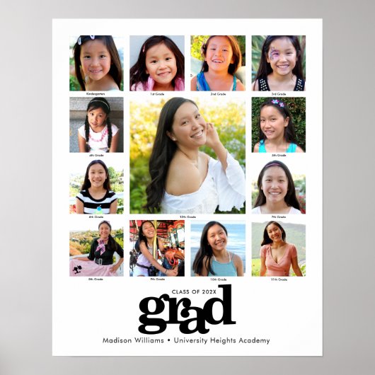 Poster Graduation K-12 Photo Collage moderne noir blanc (Devant)