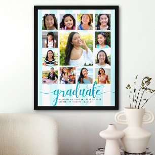 Poster Graduation K-12 Photo Collage Turquoise Script