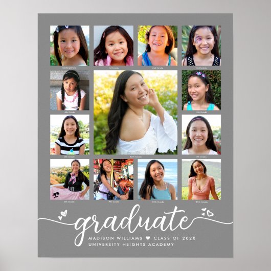Poster Graduation K-12 Script moderne Photo Collage Gris (Devant)