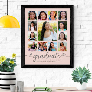 Poster Graduation K-12 Script Photo Collage sur Blush Pin