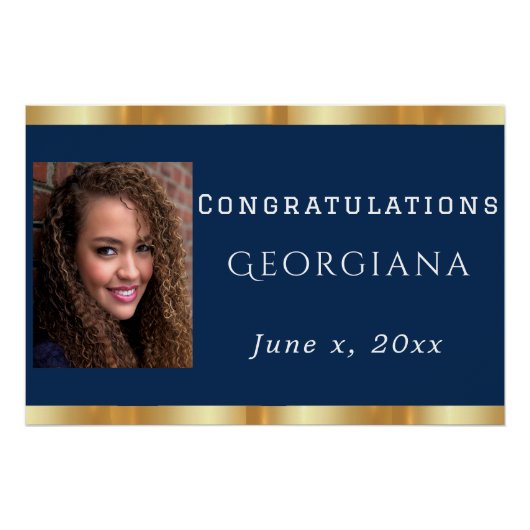 Poster Graduation Marine Blue Gold Satin Photo (Devant)