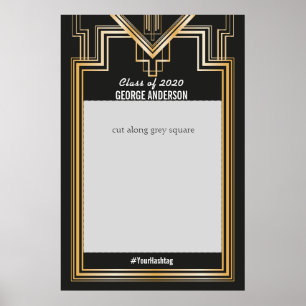 Poster Graduation Party Gold et noir Photo Booth Cadre