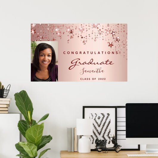 Poster Graduation party rose or blush étoiles photo 2025 (Bureau à domicile)
