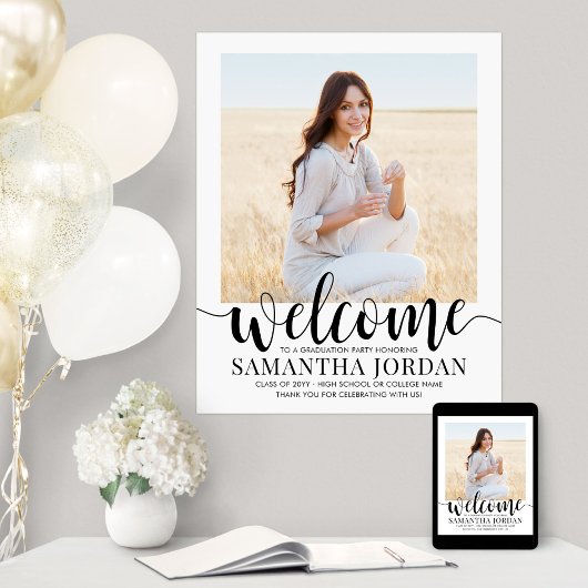 Poster Graduation Party Script Bienvenue Photo moderne Bl