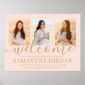 Poster Graduation Party Welcome 3 Photo Blush Pink & Gold (Devant)