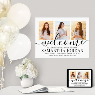 Poster Graduation Party Welcome 3 Photo Collage Blanc