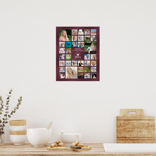Poster Graduation Photo Collage CLASSE DU Parti Maroon (Cuisine)
