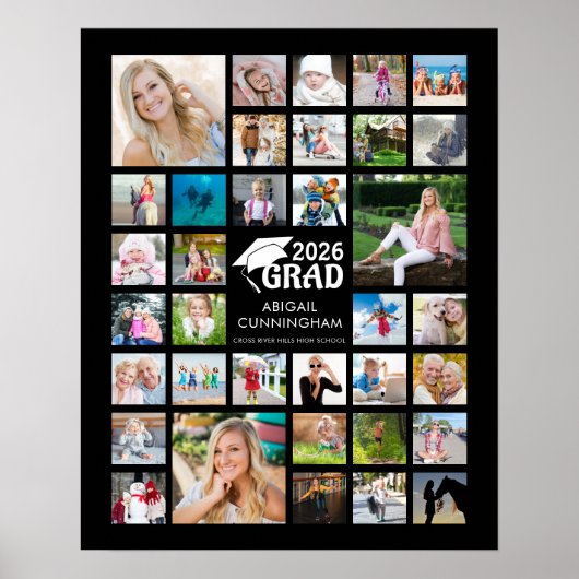 Poster Graduation Photo Collage GRAD Noir commémoratif (Devant)