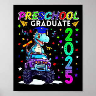 Poster Graduation préscolaire 2025 Pré-k Diplômé T-rex en