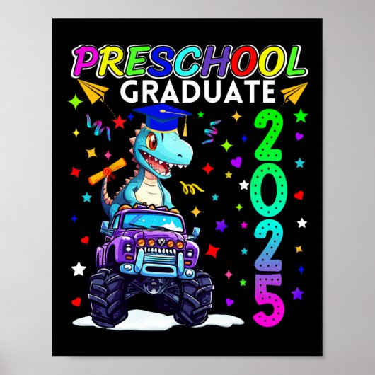 Poster Graduation préscolaire 2025 Pré-k Diplômé T-rex en (Devant)