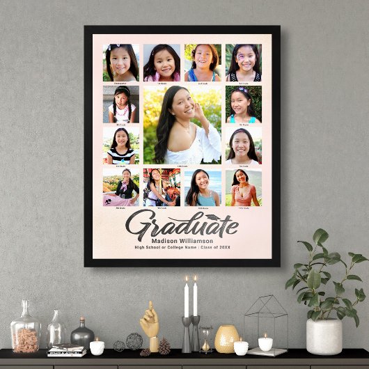 Poster Graduation rose pâle K-12 Collage de photos Script