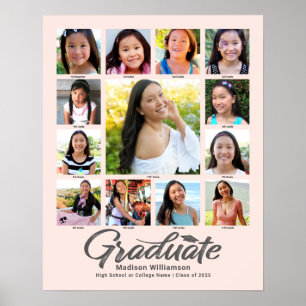 Poster Graduation rose pâle K-12 Collage de photos Script