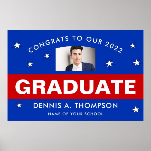 Poster Graduation Rouge et Bleu sur mesure (Devant)