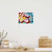Poster Graffiti bleu rose art de rue murale urbain (Cuisine)