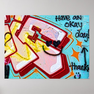 Poster Graffiti bleu rose art de rue murale urbain