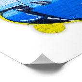 Poster Graffiti bleu sur un mur de briques (Coin)