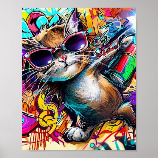 Poster Graffiti Cat : Spray peint chat : art de rue taby (Devant)
