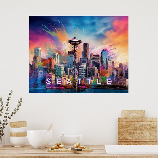Poster Graffiti de Seattle Skyline (Cuisine)