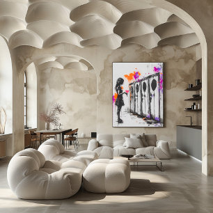 Poster Graffiti Girl with Heart and Lockers - Art urbain