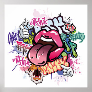 Poster Graffiti illustration with street graffiti letters