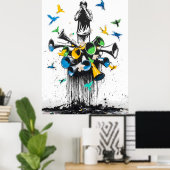 Poster Graffiti Man with Megaphones and Birds - Manifesta (Bureau à domicile)