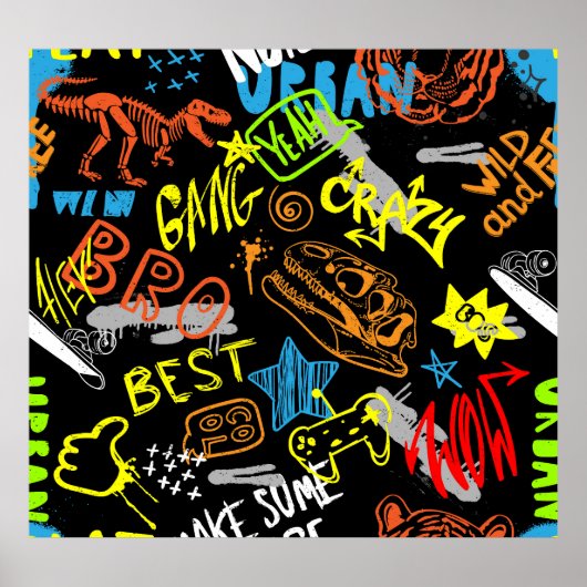 Poster Graffiti pour garçons : Coolness dessinée à la mai (Devant)