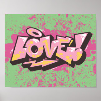 Poster Graffiti rose Abstrait LOVE