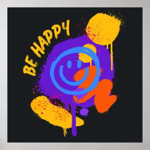 Poster Graffiti Smiley Coloré Art de Rue Bonheur