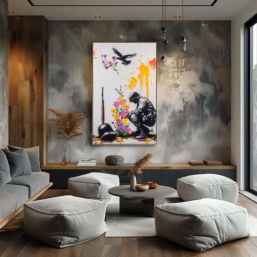 Poster Graffiti Soldier & Fleurs - Manifestation pacifiqu