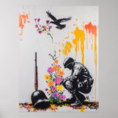 Poster Graffiti Soldier & Fleurs - Manifestation pacifiqu (Devant)